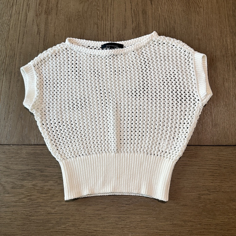 White House Black Market Short Sleeve Open Stitch Knit Sweater Size XXSP White - Picture 3 of 11